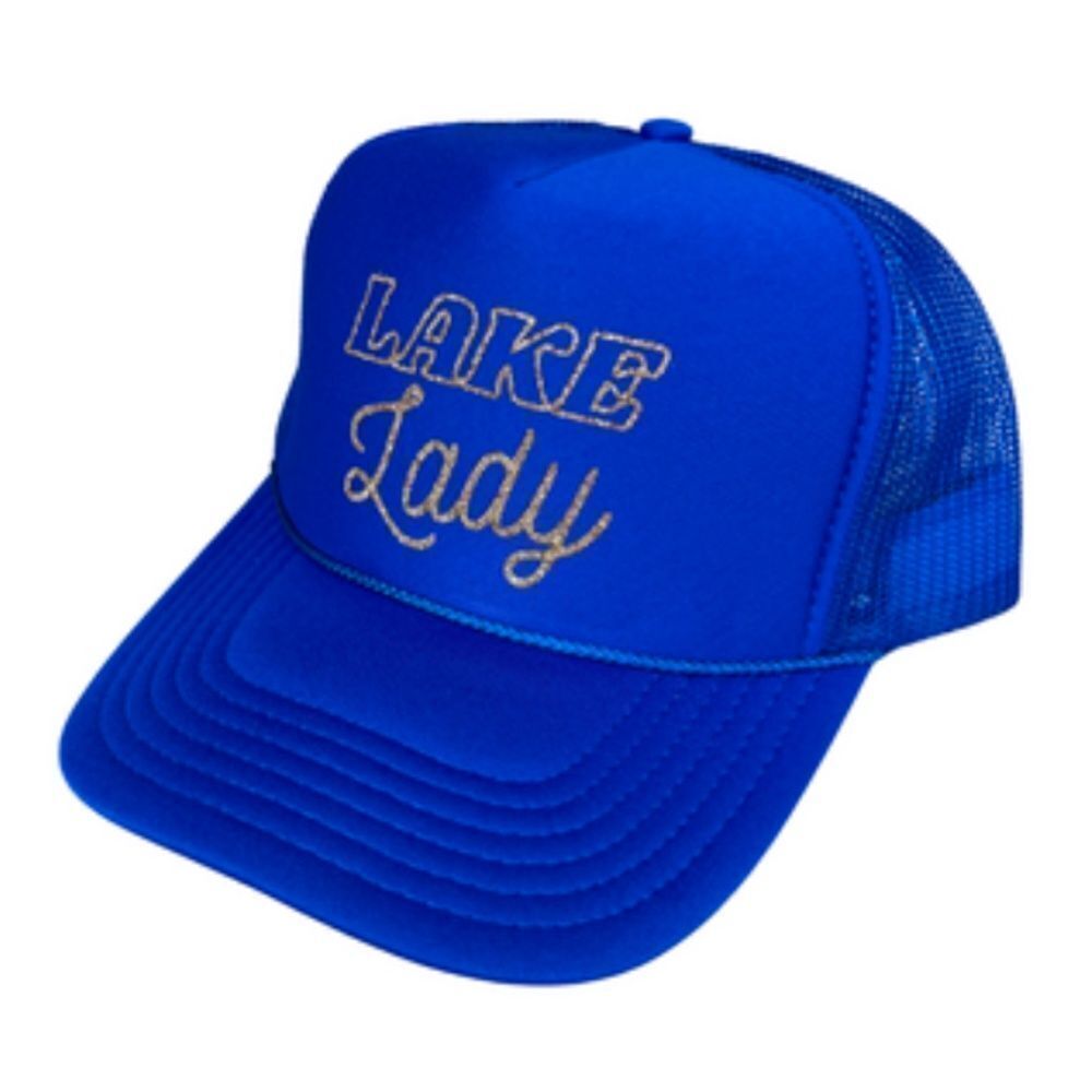 Lake Lady Cobalt Blue Trucker Hat Gold Writing BRAND NEW Snap Back - Mesh Back